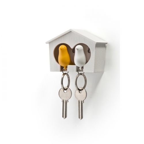 QUALY Duo Sparrow Keyring  Къщичка за ключове с ключодържатели, бял, жълт