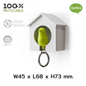 QUALY Sparrow Keyring  Къщичка за ключове с ключодържател, бял, зелен
