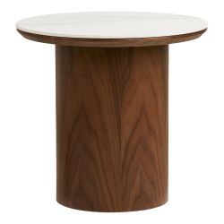 House Nordic Noli Side table, ceramic table top/walnut veneer, white/dark brown ø40x38 cm