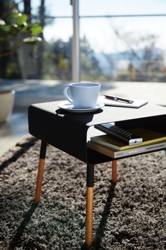 YAMAZAKI Plain Side Table with Storage Shelf BK