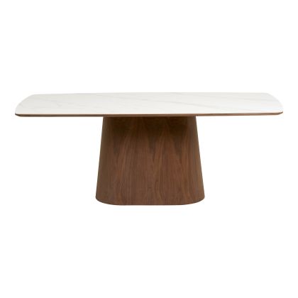 House Nordic Noli Dining table, ceramic table top/walnut veneer, white/dark brown
