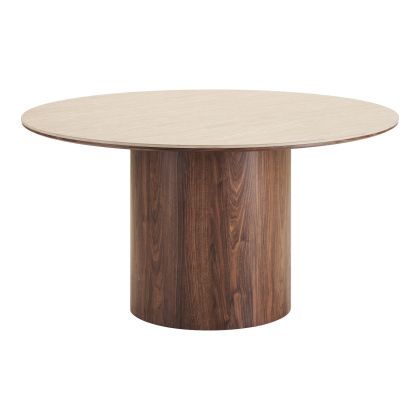 House Nordic Delphi Dining table, ceramic table top, travertine/dark brown ø140x76 cm