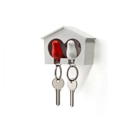 QUALY Duo Sparrow Keyring  Къщичка за ключове с ключодържатели, бял, червен