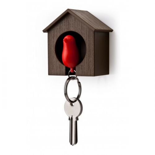QUALY Sparrow Keyring  Къщичка за ключове с ключодържател, кафяв, червен
