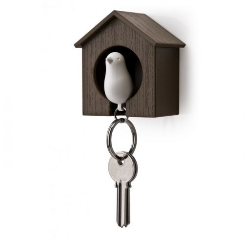 QUALY Sparrow Keyring  Къщичка за ключове с ключодържател, кафяв, бял