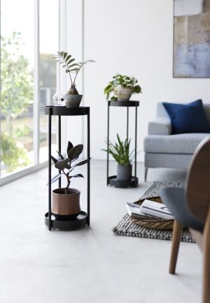YAMAZAKI Tower 2 Tiered Plant Stand With Caster BK
