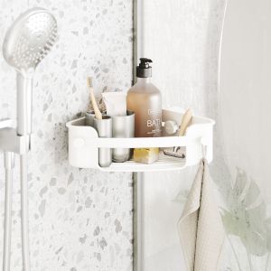 UMBRA FLEX ADHESIVE Ъглова етажерка за баня със залепващи ленти, бял