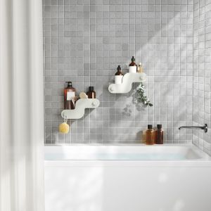 Етажерки за за баня с лепилни ленти UMBRA NAMI, сет 2 бр., пясъчен