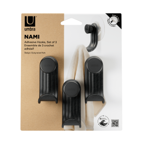 Закачалки с лепилни ленти, комплект 3 бр. UMBRA NAMI, черен
