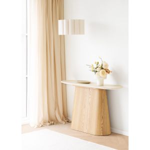 Конзолна маса Larvik с гранитен плот и ясенов фурнир, 130 см., натурален