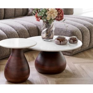 House Nordic Heide Coffee table, mango wood/marble, dark brown/white ø70x35 cm