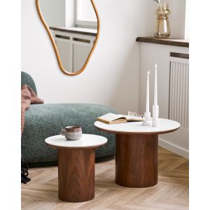 House Nordic Coffee table, ceramic table top/walnut veneer, white/dark brown ø60x42 cm