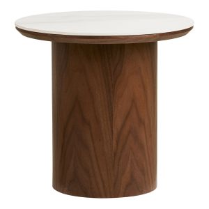 House Nordic Noli Side table, ceramic table top/walnut veneer, white/dark brown ø40x38 cm