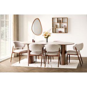 House Nordic Delphi Table Dining table, ceramic table top, travertine/dark brown