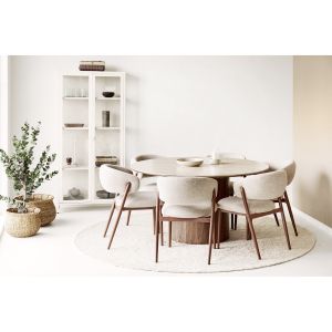 House Nordic Delphi Dining table, ceramic table top, travertine/dark brown ø120x76 cm