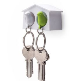 QUALY Mni Duo Sparrow Keyring Мини къщичка за ключове с ключодържатели, бял, зелен