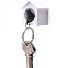 QUALY Mni Sparrow Keyring Мини къщичка за ключове с ключодържател, бял,черен