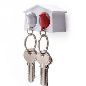 QUALY Mni Duo Sparrow Keyring Мини къщичка за ключове с ключодържатели, бял,червен