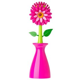 VIGAR FLOWER POWER Сет ръкавици, четка с ваза и поставка са гъба, розов