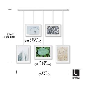 UMBRA EXHIBIT Метална стенна релса с комплект от 5 рамки, бял